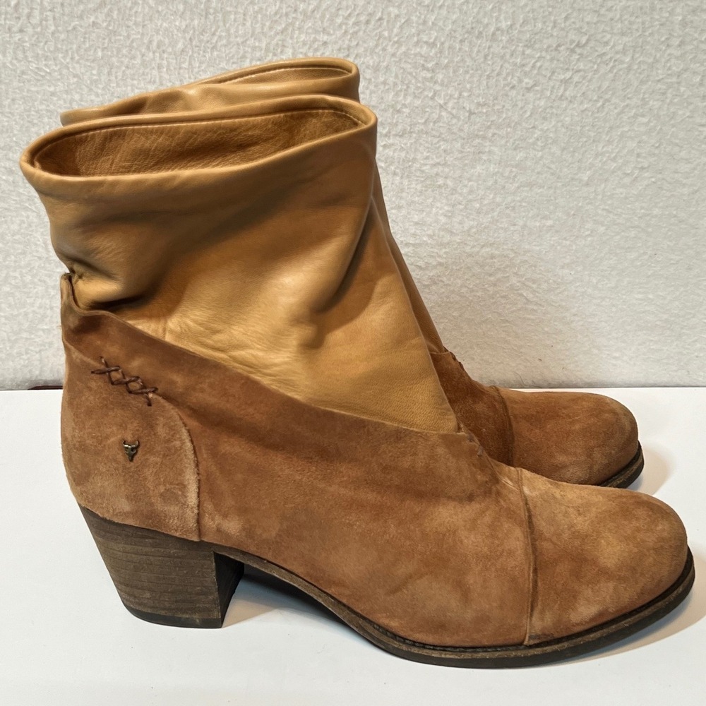 Trask Ankle Boots Suede Leather Brown Block Heel Zipper Women's Size 9